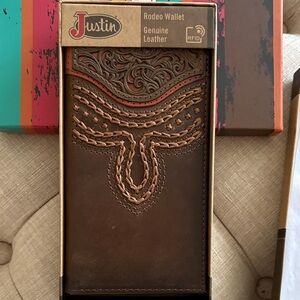 Justin Boots Embossed Brown Leather Wallet